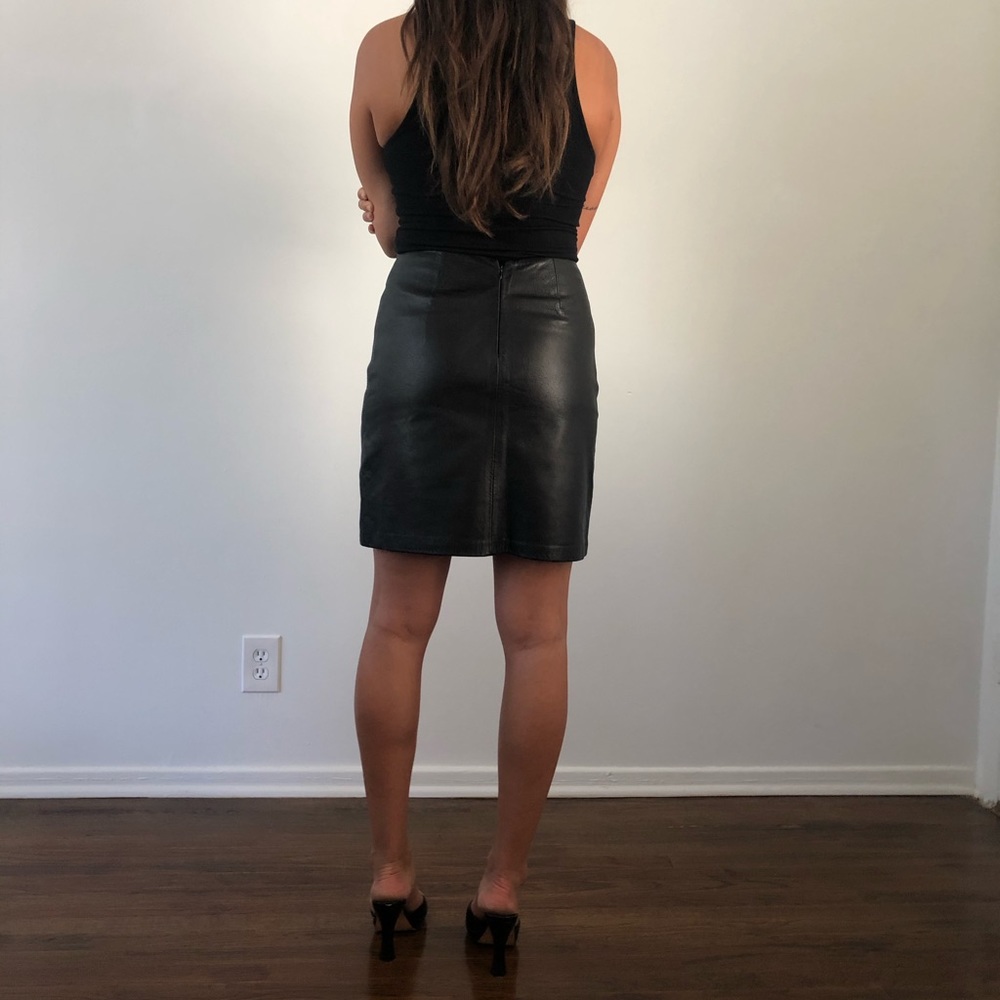 vintage black leather mini skirt